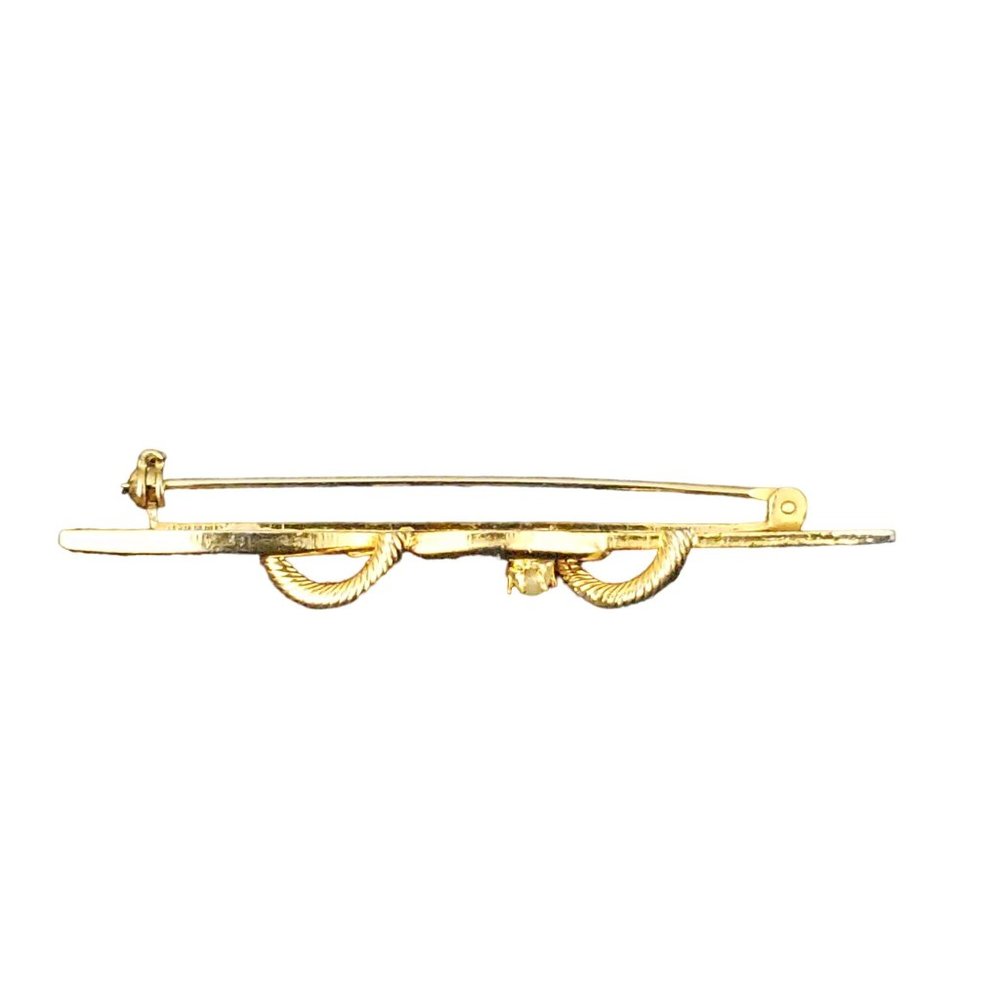 Vintage MCM Sweater Bar Pin Etched With Faux Seed Pearl Safety C Clasp Excellent - Picture 5 of 6